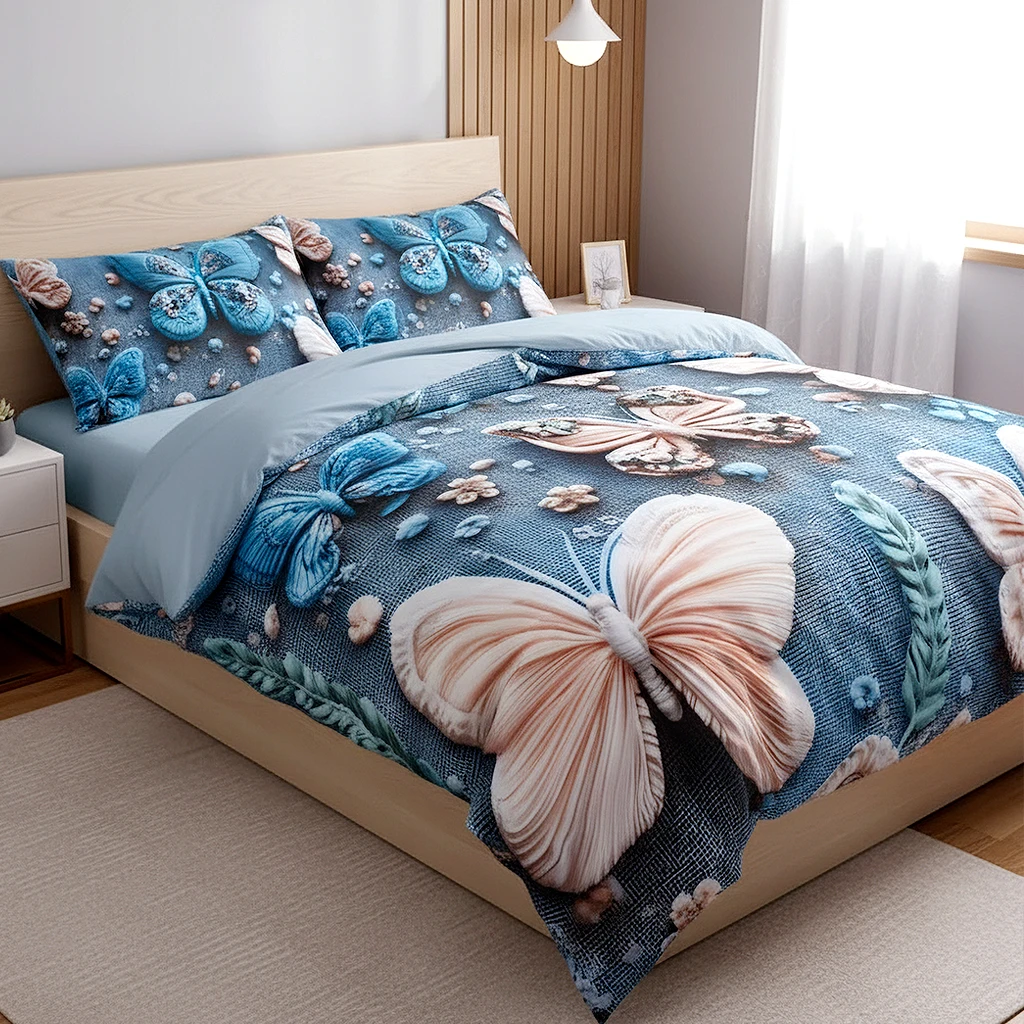 Ensemble de housse de couette 3 pièces (1 housse de couette + 2 taies d'oreiller) — papillon géant, elfe fantastique, fleur mystérieuse