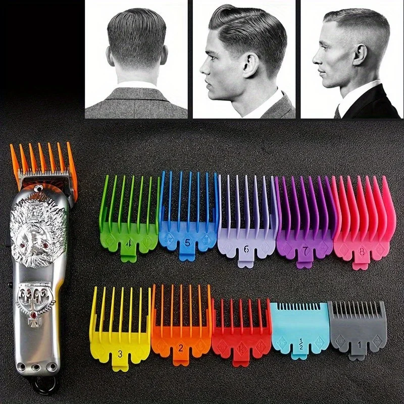 10pcs Hair Clipper Accessory Set - Colorful Comb Guide, Adjustable Limit Protector