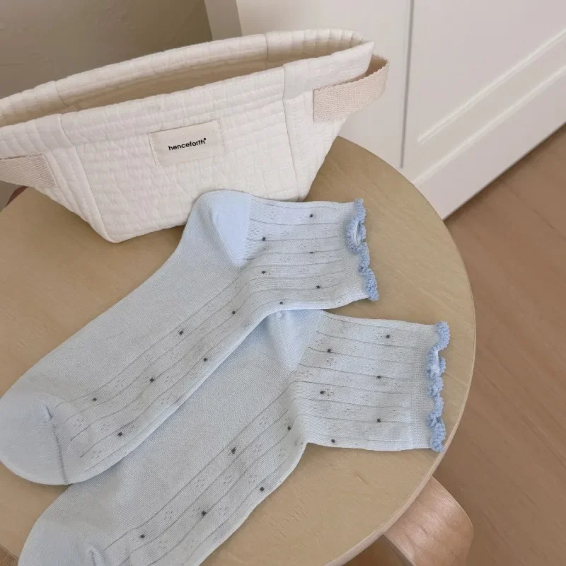 SP & CITY الصيف البولكا نقطة الدانتيل الجوارب القصيرة فتاة حلوة كشكش جوارب قطنية المرأة عادية القطن رقيقة تنفس العظم الجوارب