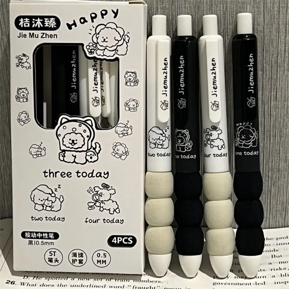 

4PCS/Set High Quality ST Tip Gel Pen Soft Grip 0.5mm Black Ink Neutral Pen Press Type Ballpoint Pen Gift