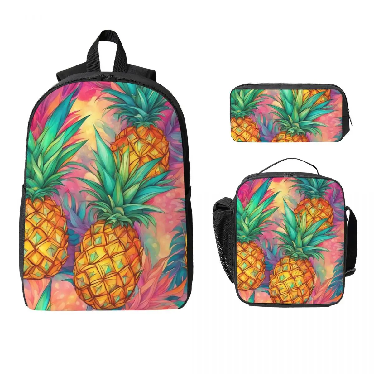 Tropical Pineapple Pattern Backpack Boys Girls BookBag School Bag Laptop Shoulder Bags 3ps Insulated Lunch Bag Pencil Case