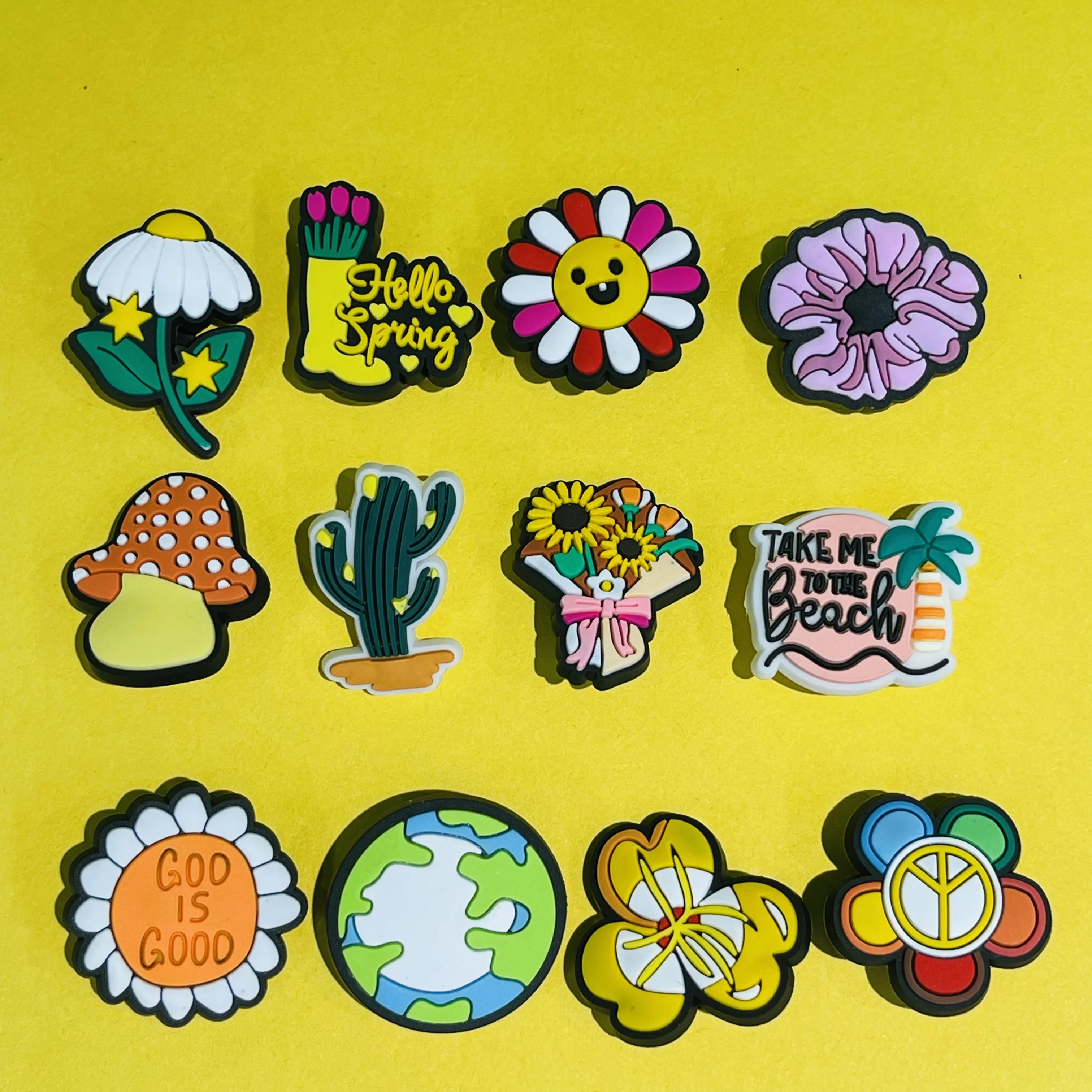 New 1-12pcs Earth Flower Beach Mushroom Cactus Sunflower Scrunchie PVC Garden Sandals Shoe Charms Decorations for Bands Kid Gift