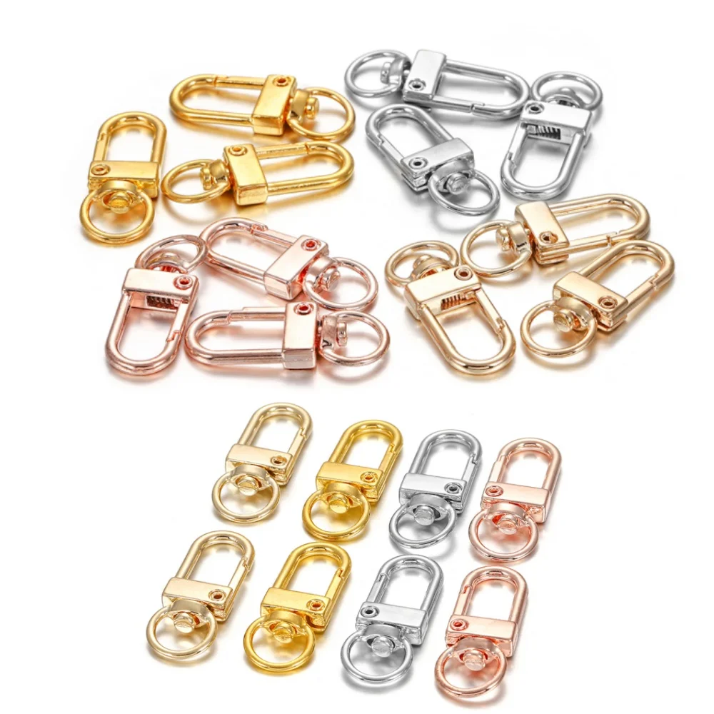 10pcs/pack Rotating Dog Buckle Gold Color Rhodium Metal Lobster Clasps Hooks For DIY Jewelry Making Key Ring Chain Accessories