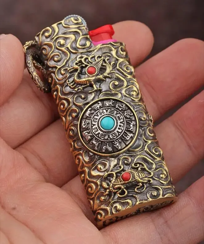 

New 1PC Brass Lighter Case Cover Fits Bic J5 Lighter Retro Lighter Sleeve Cover Shell Gift