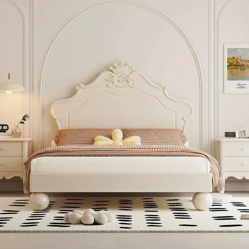 Solid wood light luxury princess bed pink with protective fence
