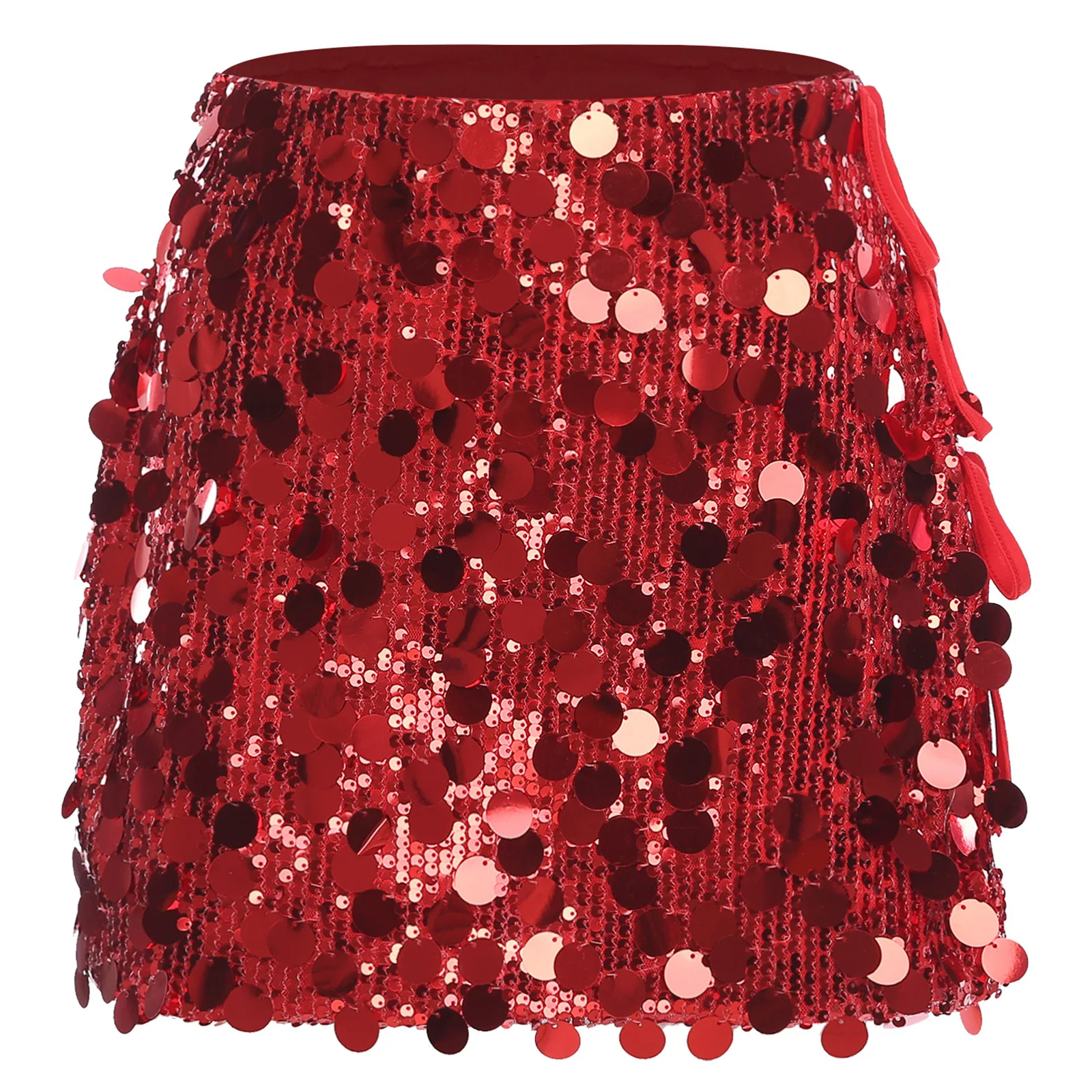 สตรี Sparkly เลื่อมกระโปรงมินิกระโปรงตาข่ายเรียงรายด้านข้างแยก Lace Up A-Line กระโปรงเซ็กซี่ Bodycon กระโปรงสั้น Rave Party Clubwear