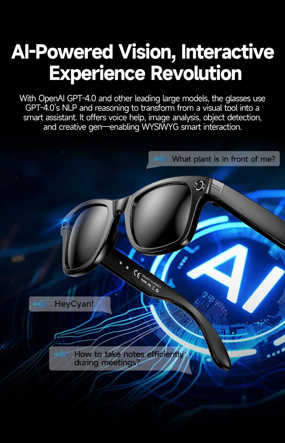 2025 new W610 Ai smart glasses 20 million display pixel WiFi anti-shake AI translation take pictures Q & A/call/listen to songs