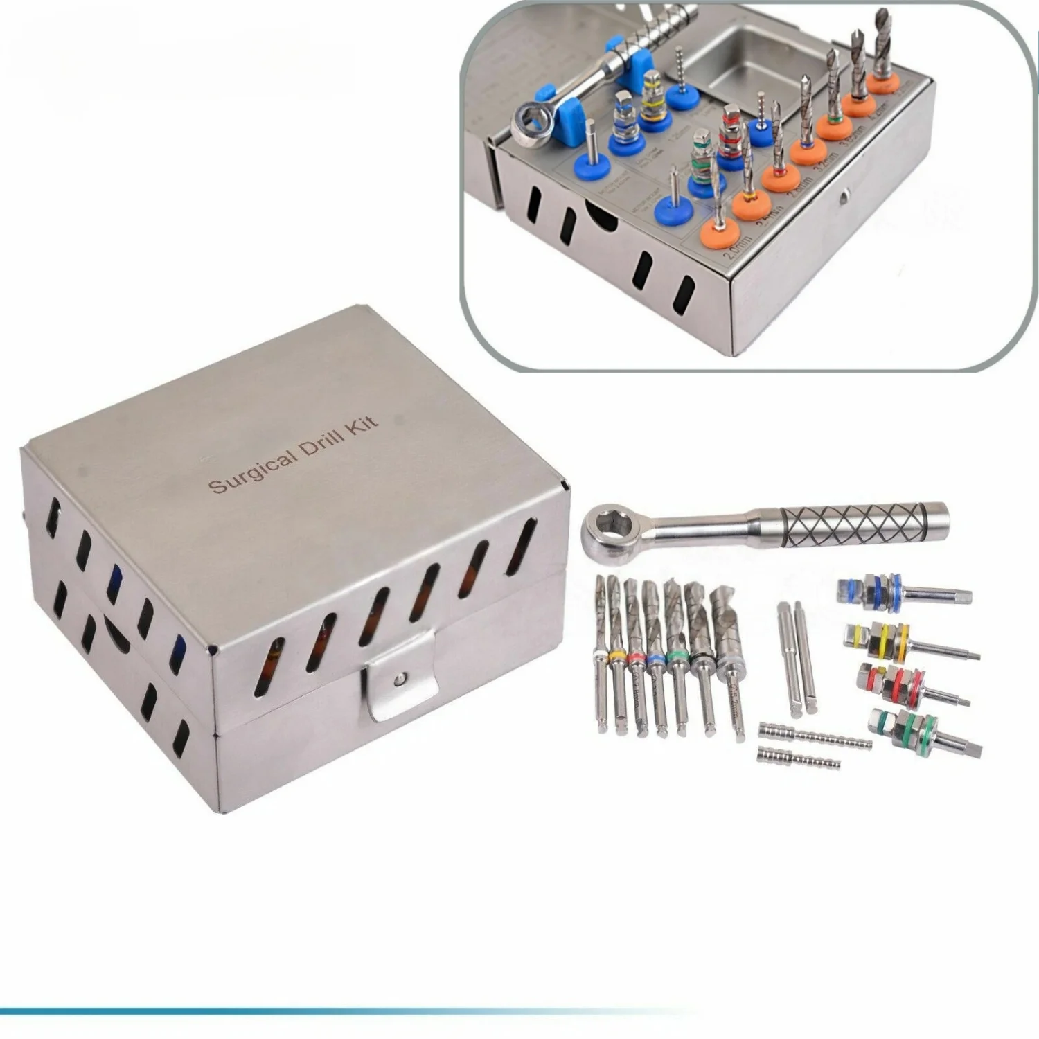 16pcs/1set Dental Implant  New Surgical Drill Kit Drills Drivers Ratchet Dental Instruments