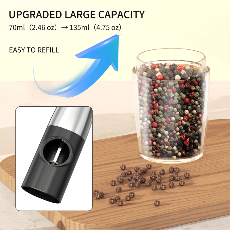 1pc/2pcs MINI USB Rechargeable Automatic Pepper Grinder Adjustable Coarseness Salt And Pepper Mill for Kitchen Spice Grinder