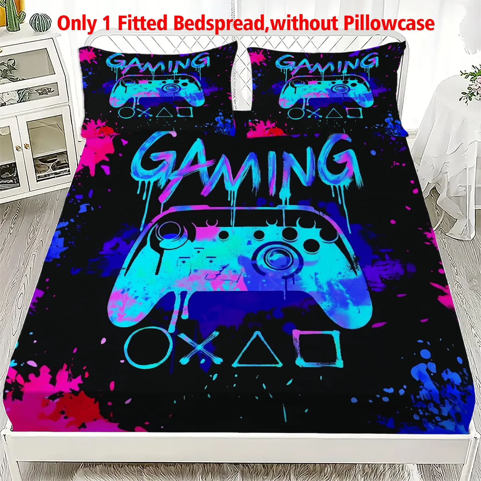 1pc Lençol com Estampa de Controlador de Jogos Neon, Capa de Colchão Elástica com Bolsos Profundos para Cama de Solteiro, Casal, Queen e King, Decoração de Quarto