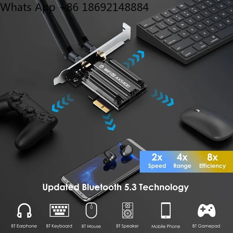 MT7922 5374Mbps WiFi 6E Adapter BT 5.3 Tri Band 2.4G/5G/6Ghz Wireless PCIE Adapter 802.11AX Network Card For PC Win 10/11