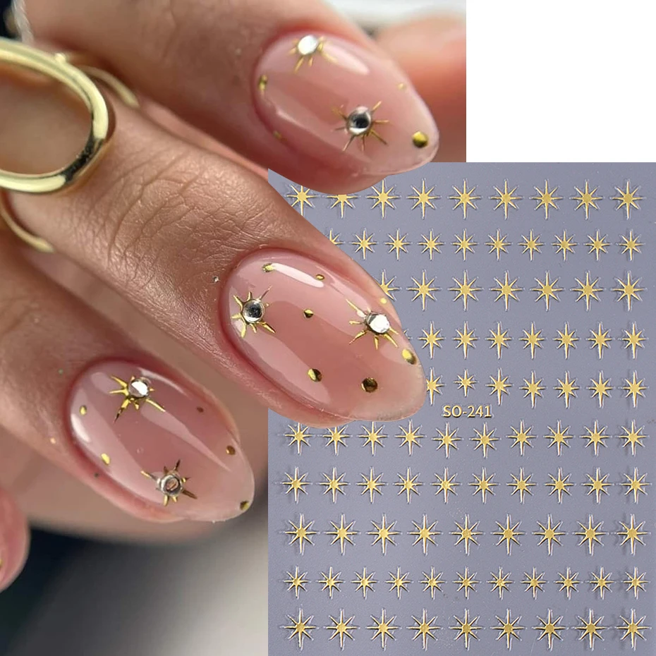 

Y2K Silver Gold Star Nail Sticker Bronzing Laser Starlight Slider Glossychic Star Adhesive Nail Decals Manicure Decoration Tools