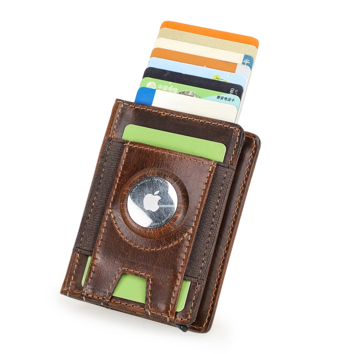 

CONTACT'S Genuine Leather Men Card Wallets Card Holder Mental Pop Up Card Case Money Clip AirTag Slot Male Mini Wallets Men Bag