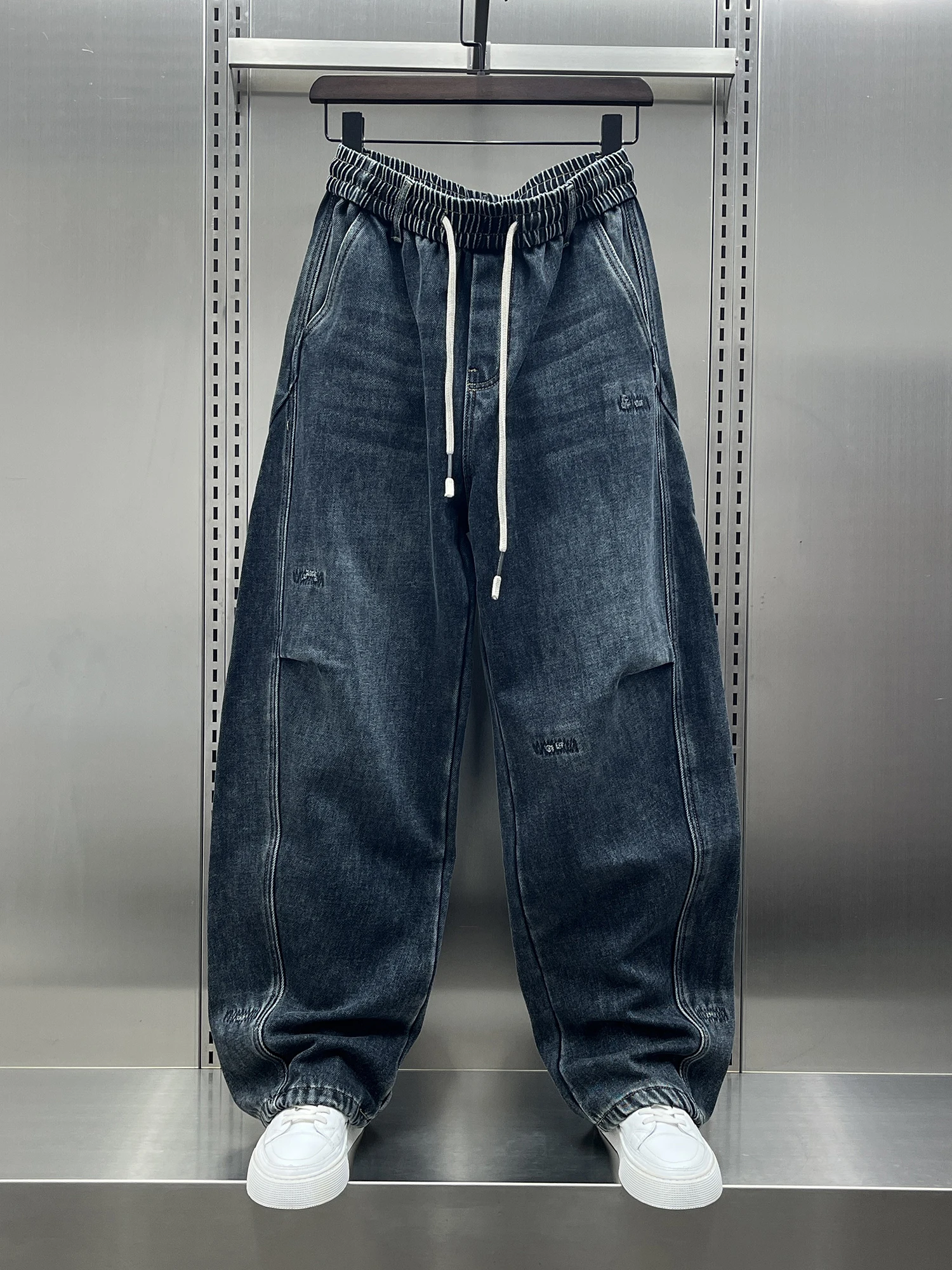 

Мужские джинсы Wenmi с флисовой подкладкой, утепленные, из денима, осенне-зимние, новые, модные, брендовые, в американском стиле, с пэчворком Haome