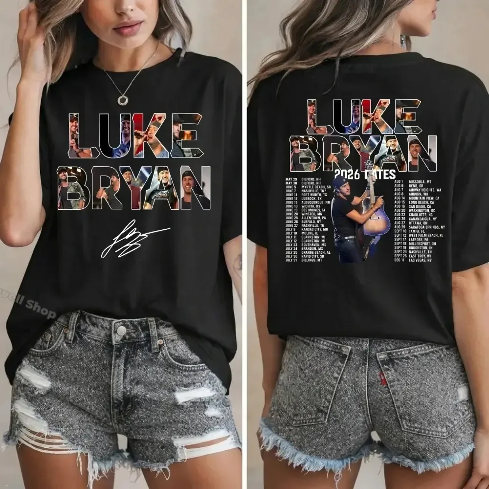 Luke Bryan 2026 Tour T‑Shirt Unisex Country Music Fan Tee Double‑sided Print O‑Neck Short Sleeve Casual Tops Music Fans Souvenir