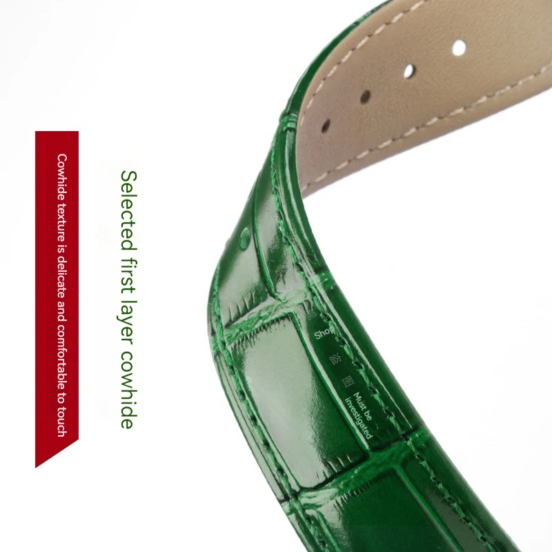 Soft cowhide Watch Band with Stainless Steel Butterfly buckle 16mm 18mm 20mm 22mm Straps Green Shiny Band Wrist Belt unisex