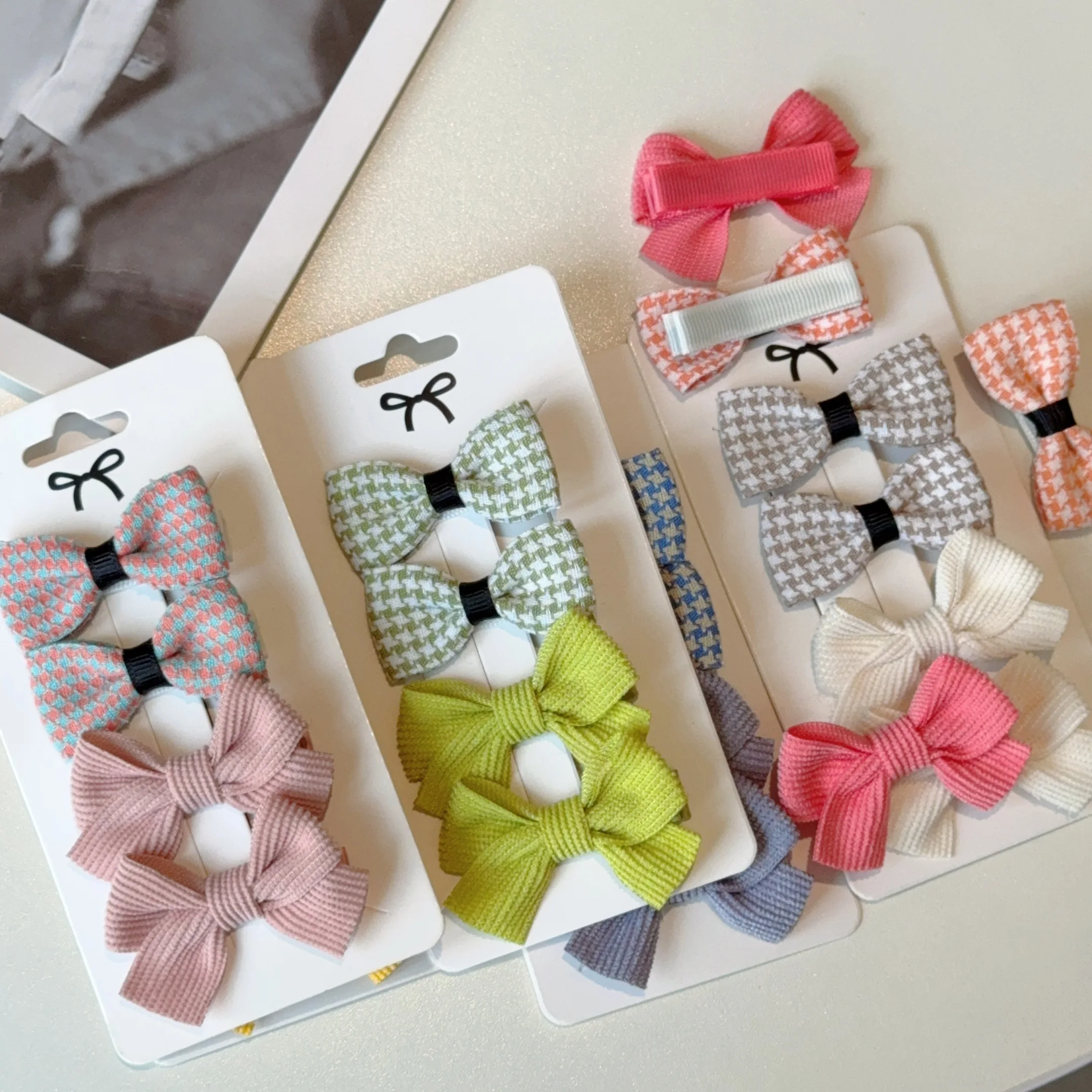 4Pcs/set New Cute Solid Color Houndstooth Bow Lovely Girls Hairpins Children Headwear Hairgrip Hair Clips Hair Accessories Gift