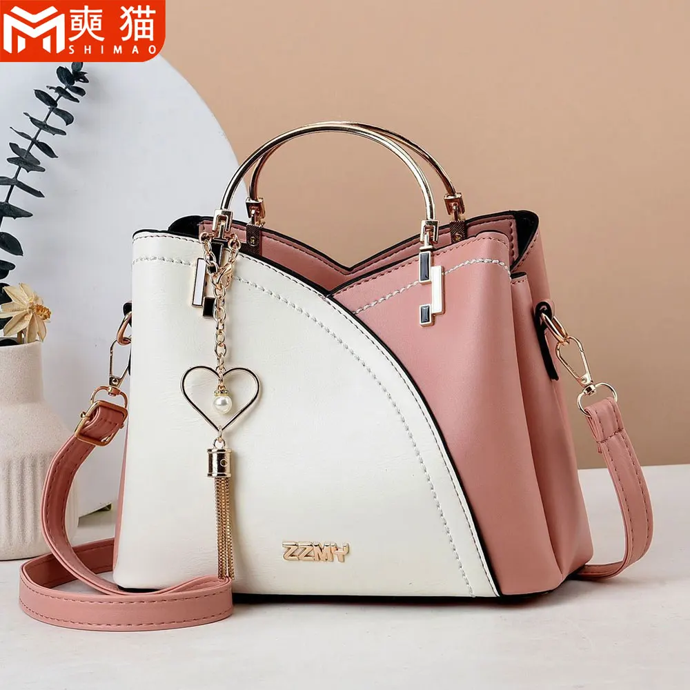 

Fashion Splicing Color Handbag For Women Girls Korean Style High-Quality Commuting Large Capacity Casual Crossbody Shoulder Bag