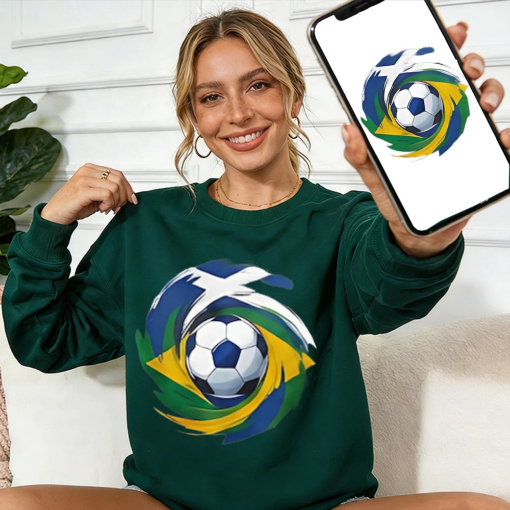 

Women's Scotland Vs Brazil Soccer Sweatshirt Scotland Brazil Flag Football Graphic Crewneck Sweater Casual Fans Pullover Top