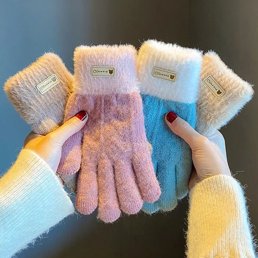 Guantes de punto con pantalla táctil a la moda, guantes cálidos gruesos a prueba de frío, guantes a prueba de viento para todos los dedos, hombres y mujeres