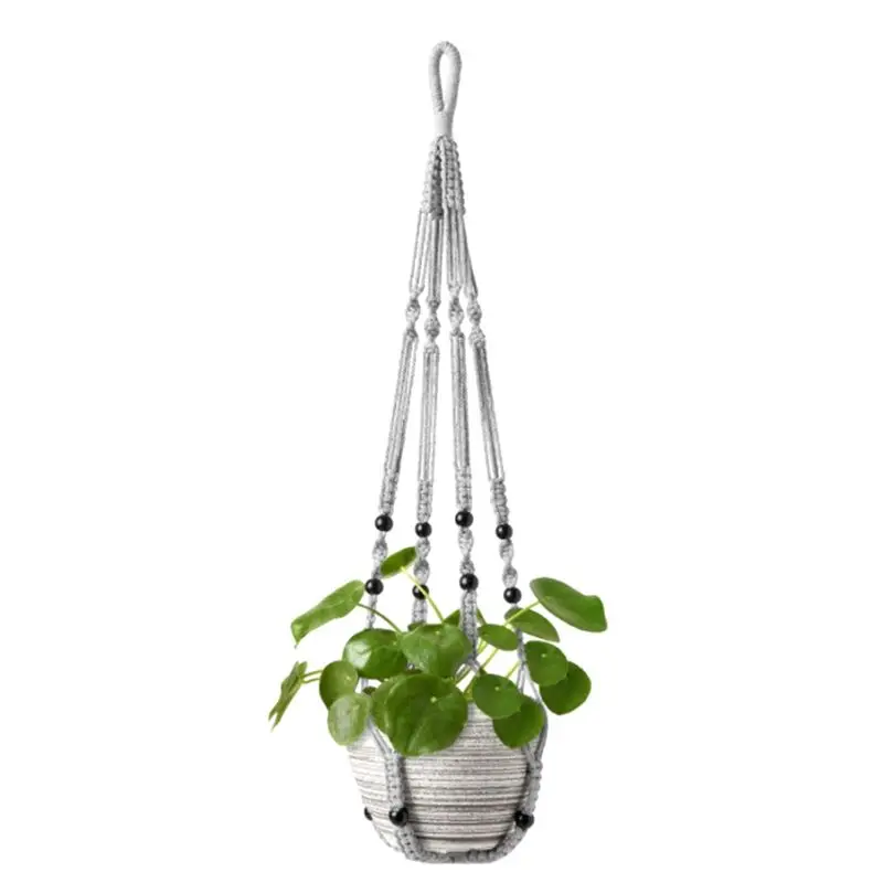 A36T-Handmade Macrame Plant Hanger Indoor Hanging Planter Basket Woven Cotton Rope Flower Pot Crochet Plant Holder Stand