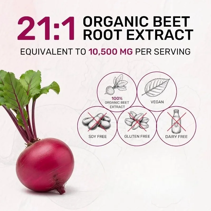 Organic Beetroot Gummies 10500mg 21:1 Extract Containing Grape Seeds and Black Pepper 60 Gummies