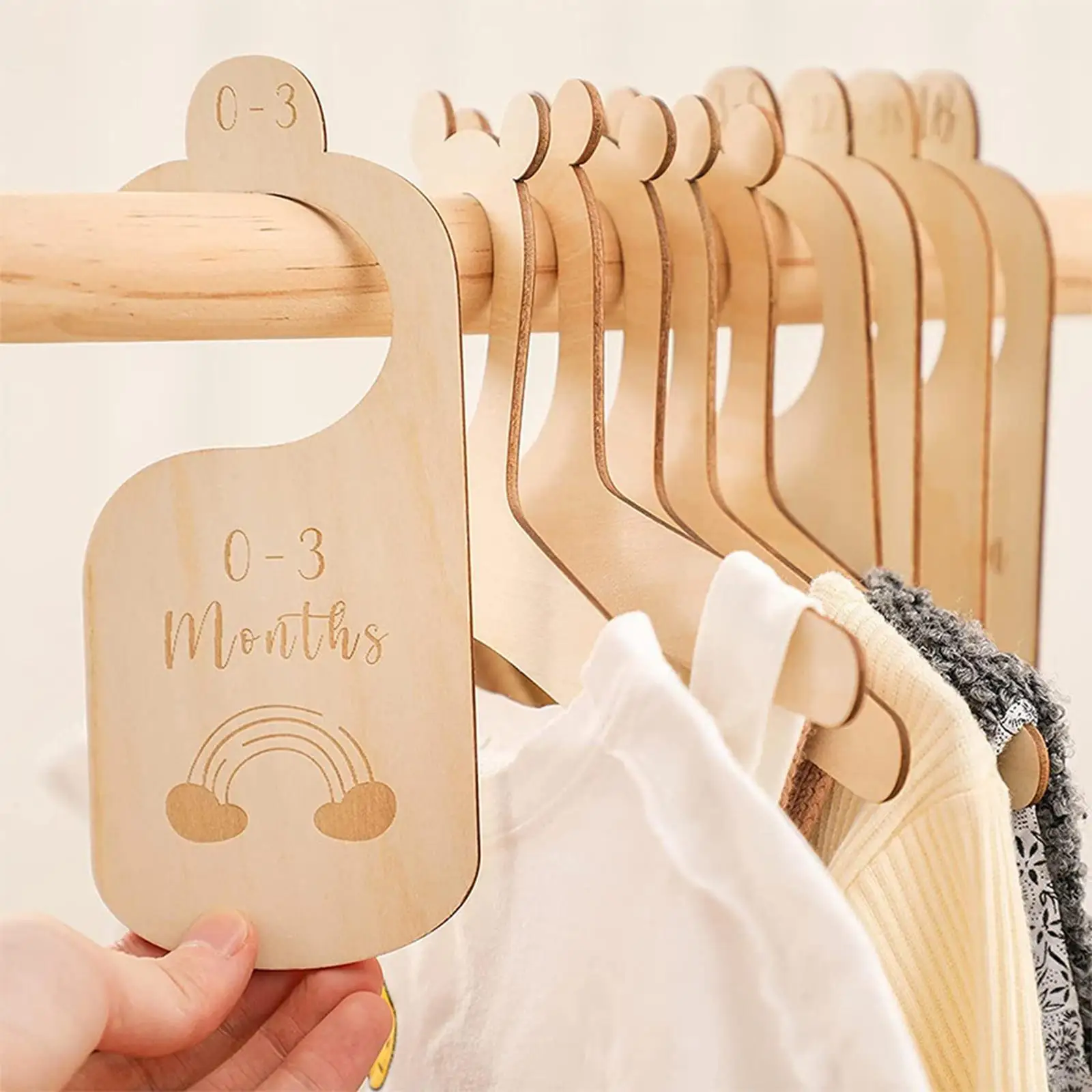 7 Pieces Baby Closet Dividers from Newborn to 24 Months for Bedroom Closet Wooden Clothes Organizers Baby Clothes Size Hanger