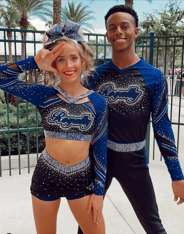 

DANDY Girls Newest Cheerleading Uniforms Custom Logo Youth Cheer Uniforms Sets AB Rhinestones Cheer Outfits