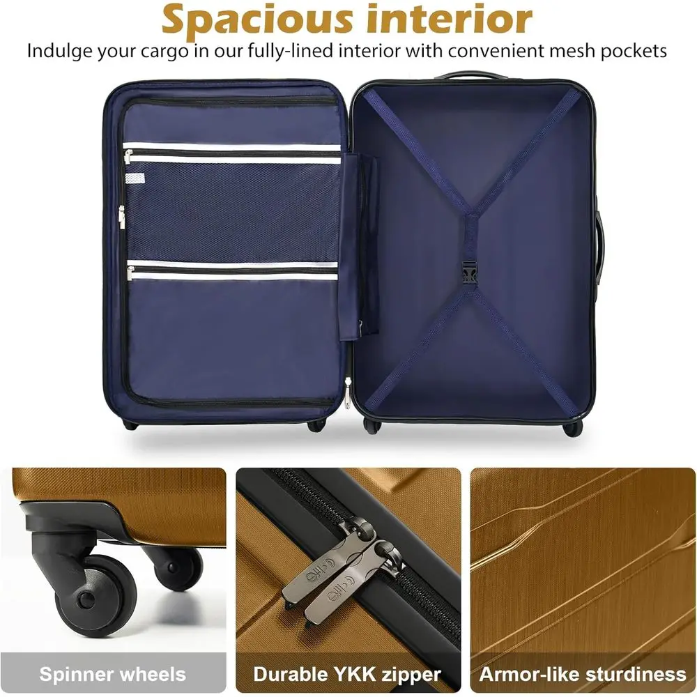 Coolife 20 Spinner Carry-On Suitcase: PC+ABS Hardshell with TSA Lock, Black-Brown