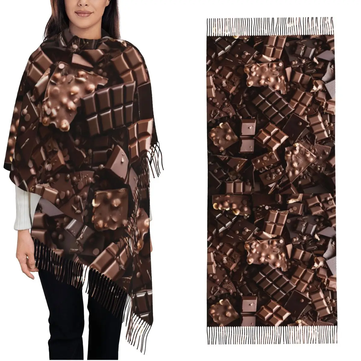 

Women Scarf Outdoor Sweet Chocolate Candy Head Scarves with Long Tassel Luxury 2025 Shawls and Wrap Autumn Designer Bandana
