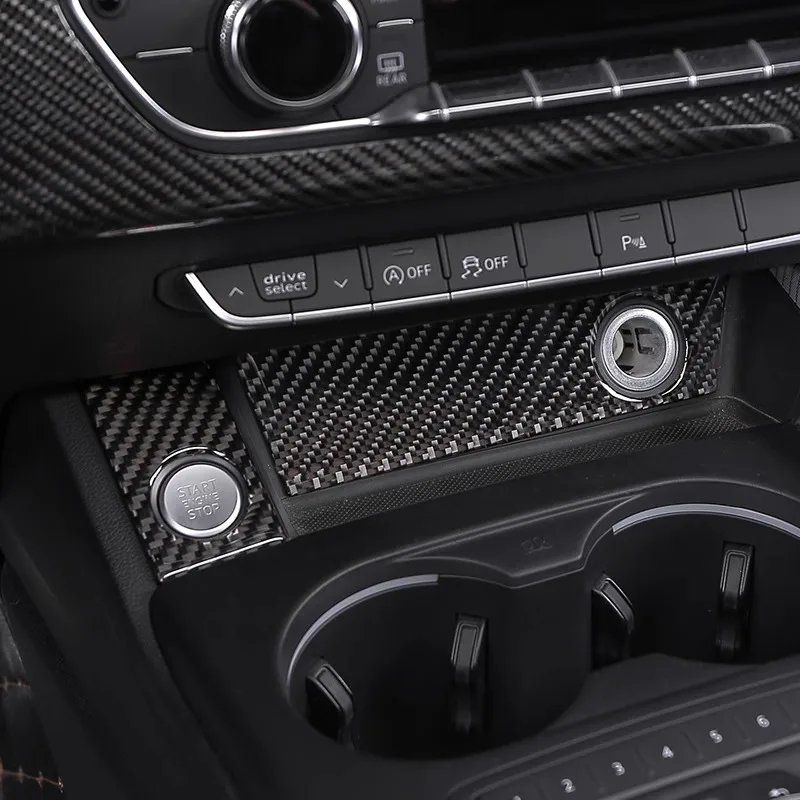 Fibra de carbono Isqueiro Painel Guarnição Etiqueta Decoração, Console Central, Acessórios Interior do carro, Audi A4, B9, A5, 2017