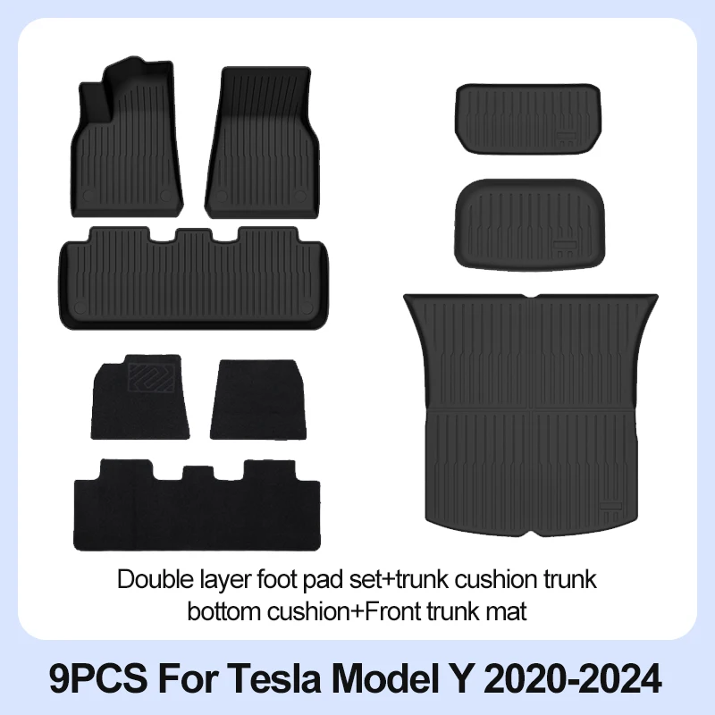 Tesla Model Y Vloermatten 2024 2023 2022 2021 2020 All Weather Vloerbeschermers Volledige Set Waterdicht Antislip Interieurbescherming