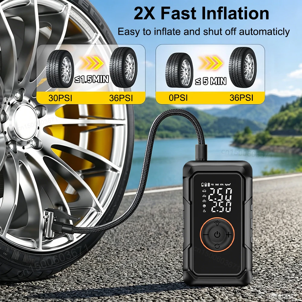 Tire Inflator Portable Air Compressor Cordless Electric Car Tire Air Pump Mini Bike Pump with LED Light for Car Motorcycles Ball