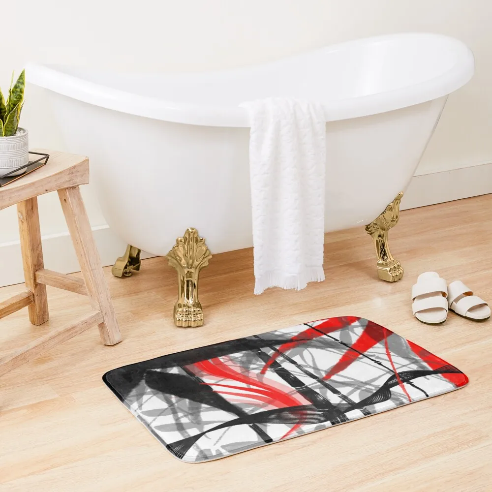 

red black grey silver white bamboo abastract digital painting Bath Mat Bathroom Deco Carpet For Bath Anti-Skid