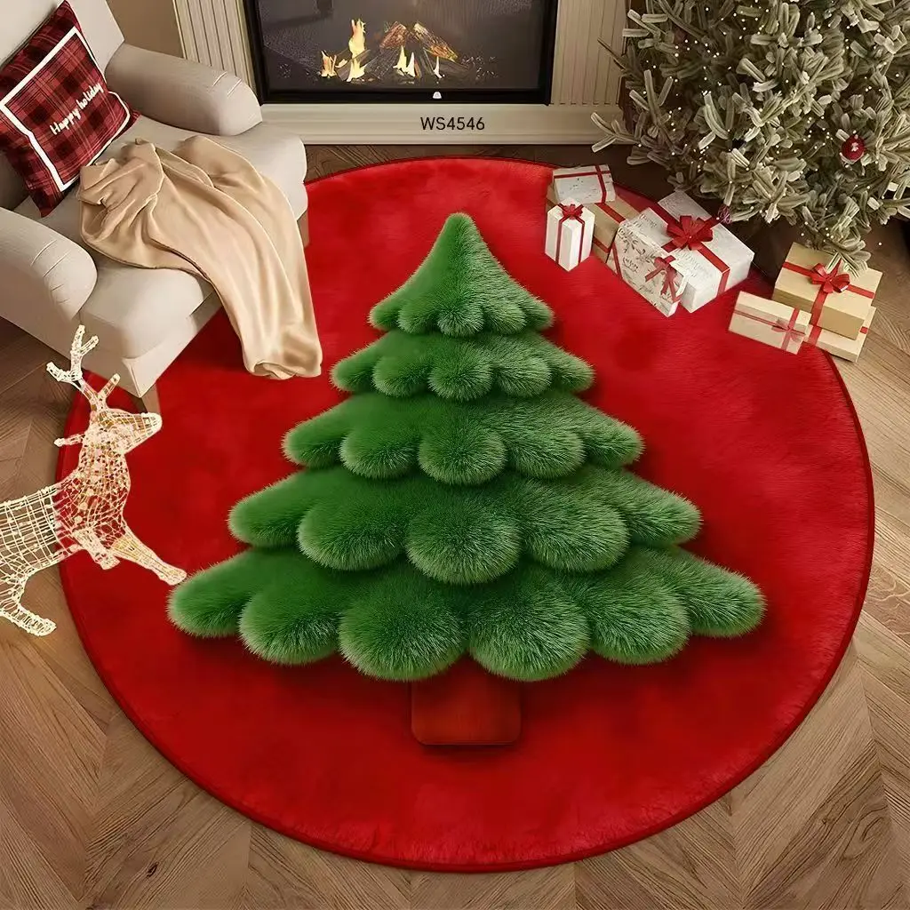 vikama-ふわふわクリスマスベルのぬいぐるみオーナメント、丸いラグ、柔らかいフランネル素材、滑り止め加工、寝室、ベッドサイド、リビングルーム、クリスマスカーペット、心地よい。
