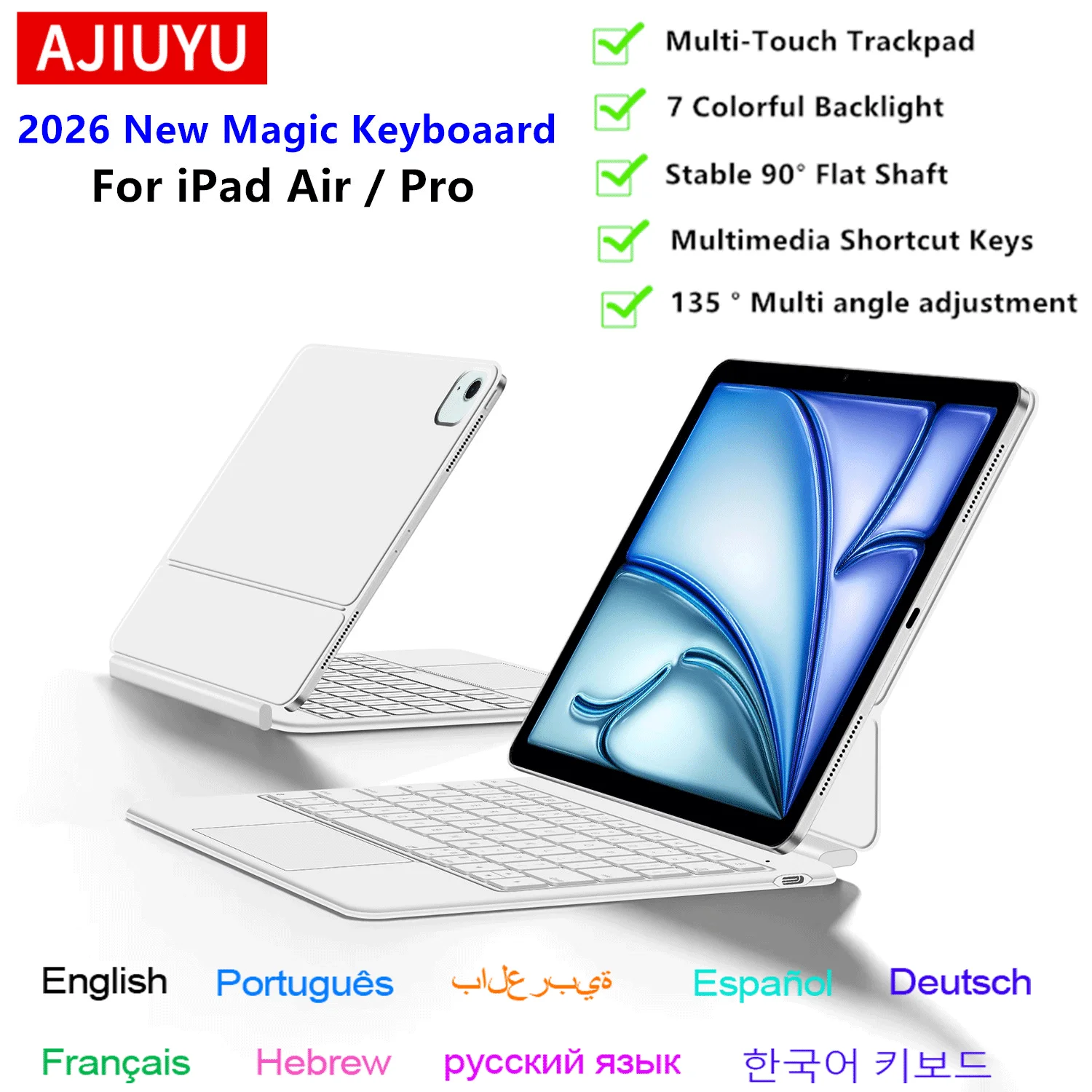 Ultra Thin Magic Keyboard for iPad Pro 11 Air 11 M3/M2 Pro 12.9 Pro 13 Pad A16 Floating Folio Flat Shaft Multi-Touch Trackpad