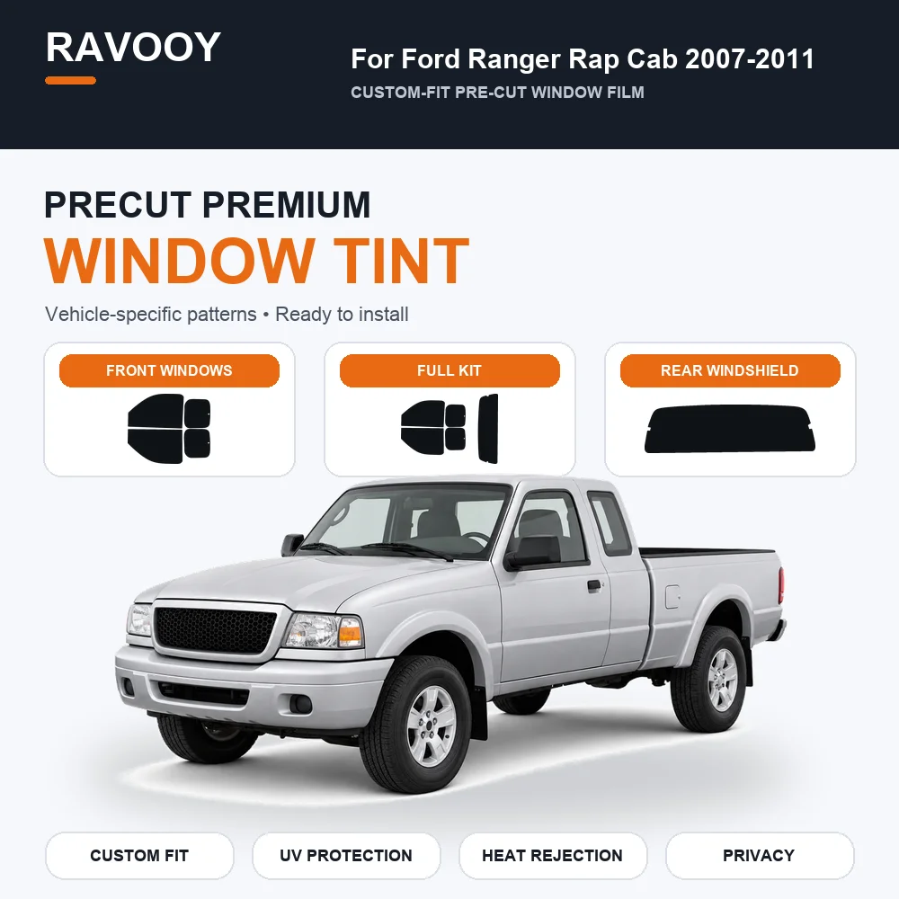 Kit de Vinilo para Ventanas Precortado Premium, Ventanas Delanteras y Traseras, Parabrisas Trasero para Ford Ranger Rap Cab 2007-2011, Película Solar Nano Cerámica para Automóvil