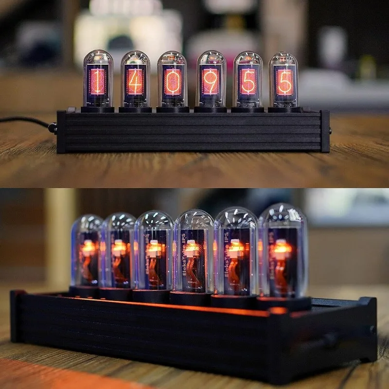 

Винтажный цифровой будильник Nixie Tube IPS, 6-битный RGB светящийся ЖК-дисплей с отображением времени, сделай сам, имитация часов Nixie Tube