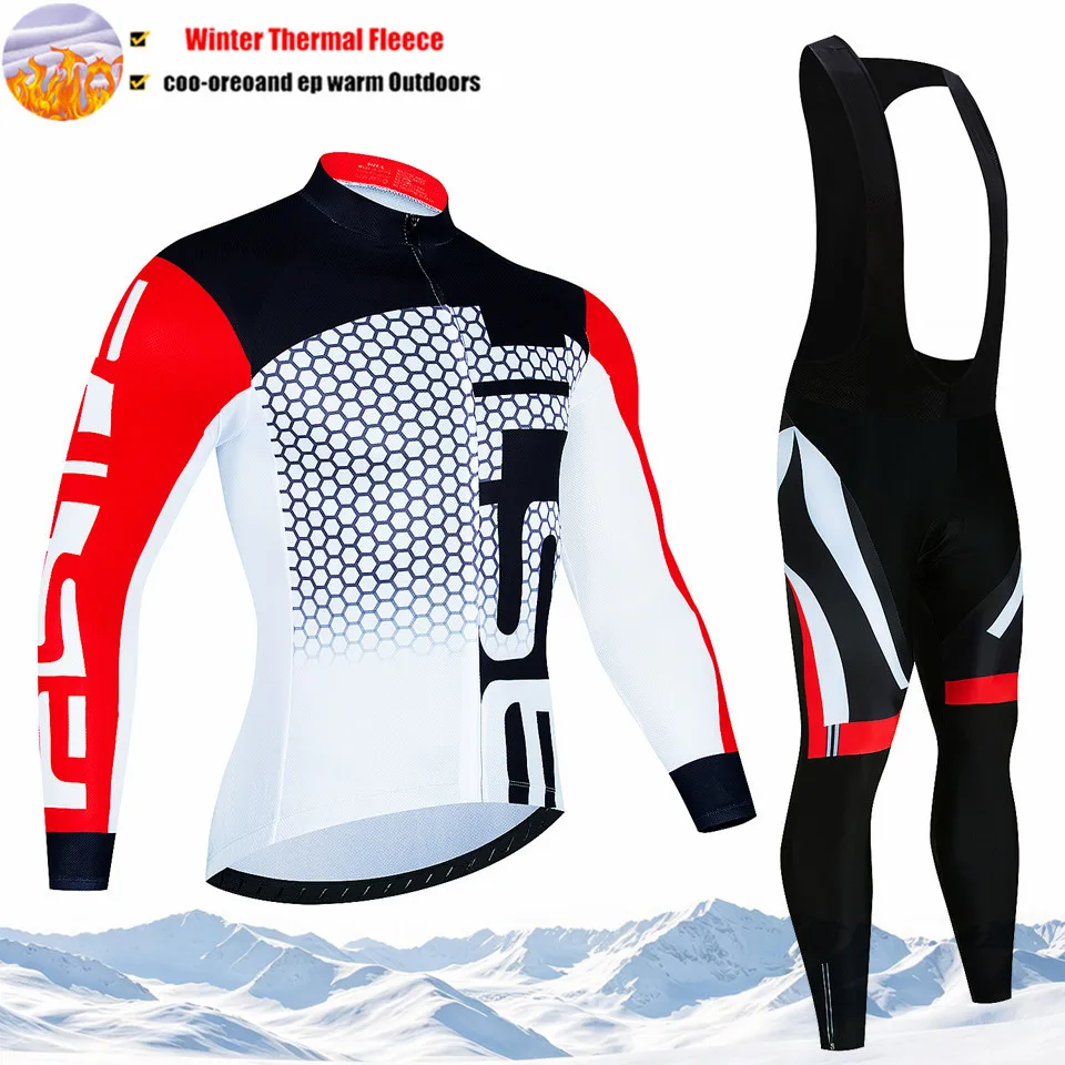 Winter Thermal Fleece Hot Wool Cycling Jersey Set Men Bicycle Suit Outdoor Sportswear MTB Uniform Maillot Ciclisno Kit Triathlon