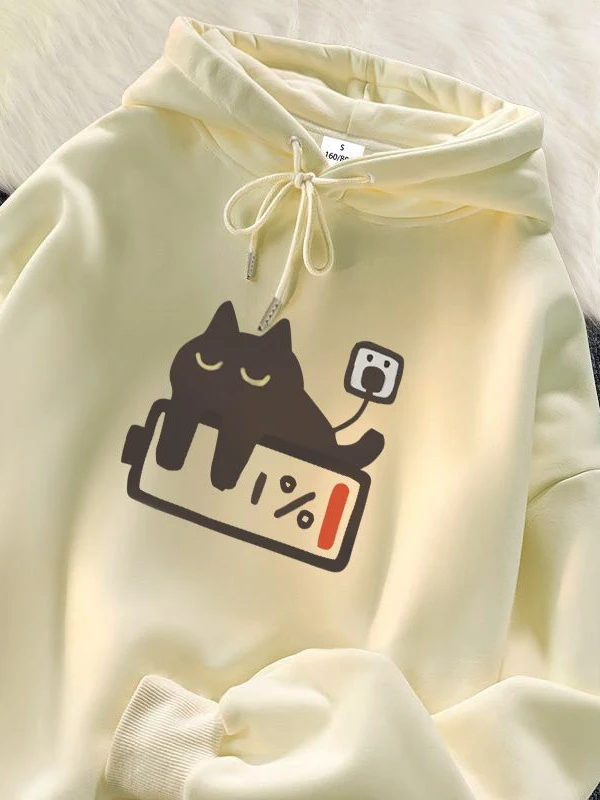 

Cute Print Hoodie ex Loose Fit Autumn Winter Silver Velvet Jaet Couple Matching Casual Youth Faion Polyester ...