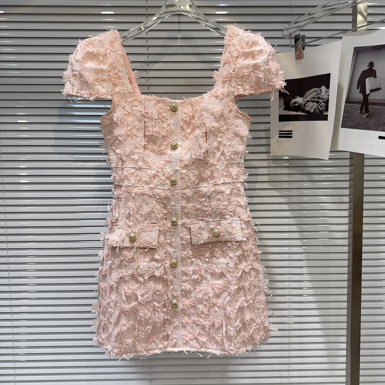 

Summer 2025 New Sle Small Fraance Wind Metal Bule Plu Tweed Waist Cinching Ele Dr Faionable A-Line Midi Dr