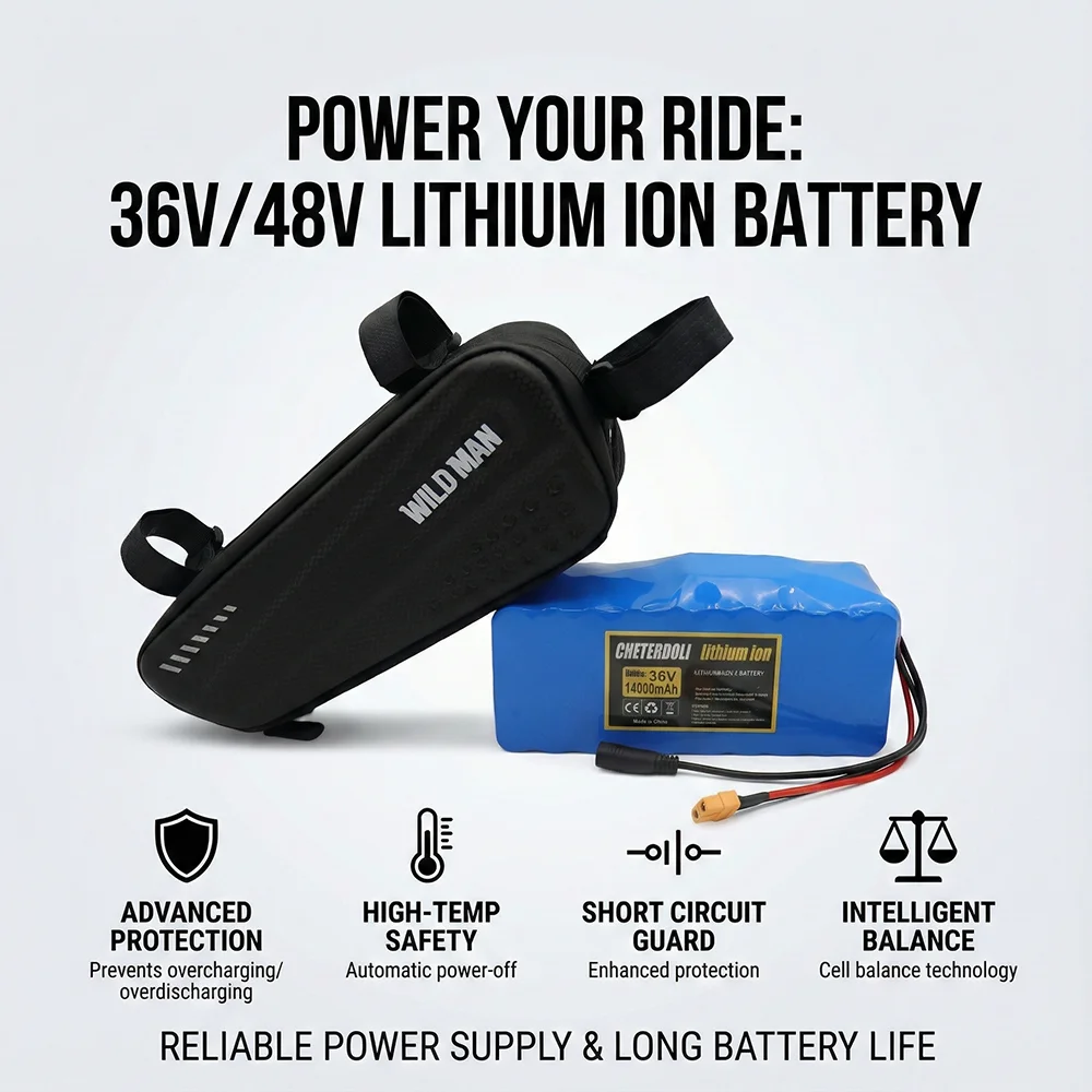 Electric Bicycle Battery 36V 48V 8Ah 10Ah 14Ah Triangle Li-ion Pack Waterproof Case For E-bike Scooter Motor Kit With Charger