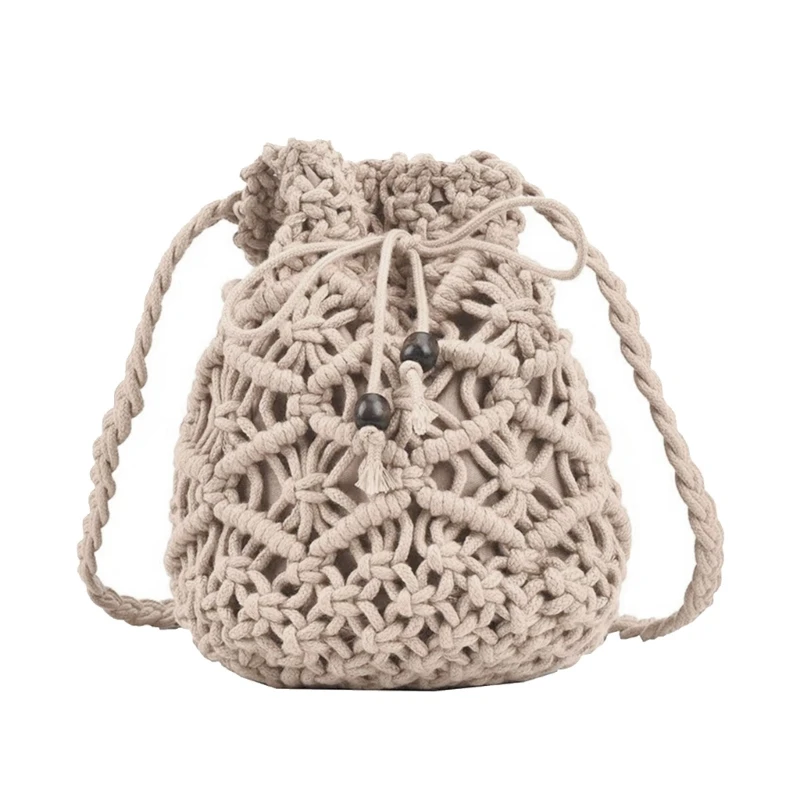 Hand-woven Crossbody Bag for Women Straw Shoulder Bag Hollow Out Bucket Bag