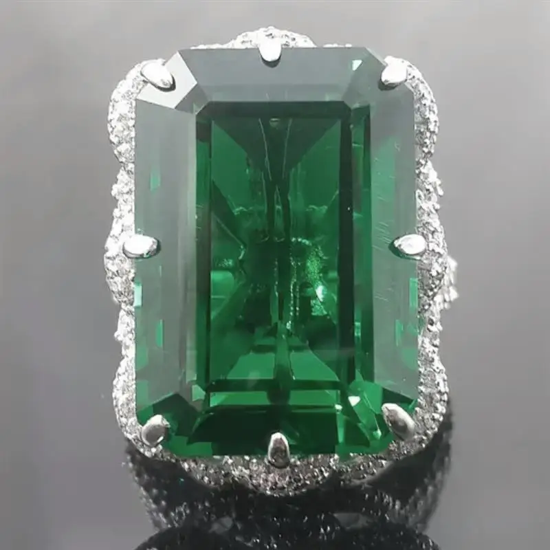 Huitan achteckiger Damen-Ring in Silberfarbe, moderner Partyschmuck mit hellgrünem Zirkonia, modische Accessoires – Detail 2