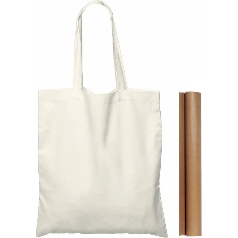 200 Pack 15'' X 16'' Natural Cotton Tote Bags, Lightweight Blank Bulk Cloth bags with 1pc of PTFE Teflon Sheet