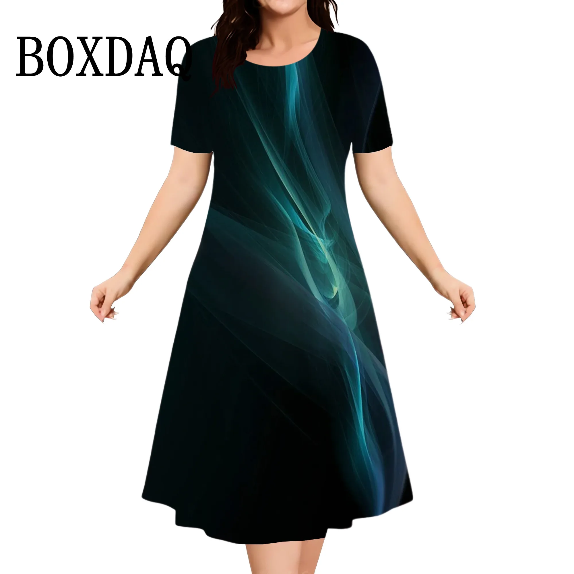 2025 New Women's Dresses Striped Print Elegant Fashion Casual Short Sleeve Dresses Plus Size Female Summer Loose Big Sizes Dress