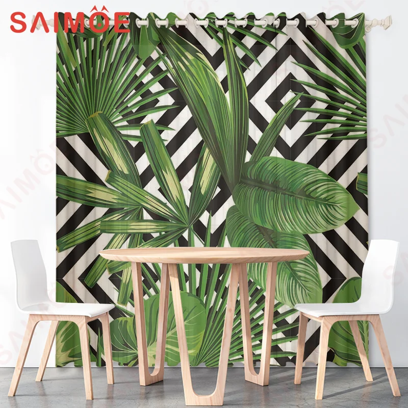 Pastoral Flowers Plants Curtains Leaves Solid Color Background Picture Thin Polyester Fabric Office Custom Decoration with Hooks