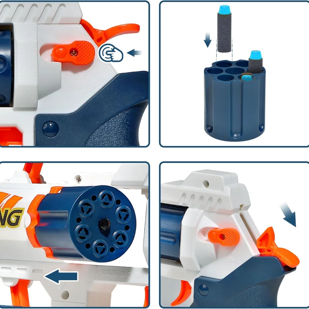 SOFT Schiuma Dart Revolver Blaster, proiettili sicuri in schiuma morbida, leggero e facile da usare, giocattolo per interni ed esterni per bambini dai 6 anni in su