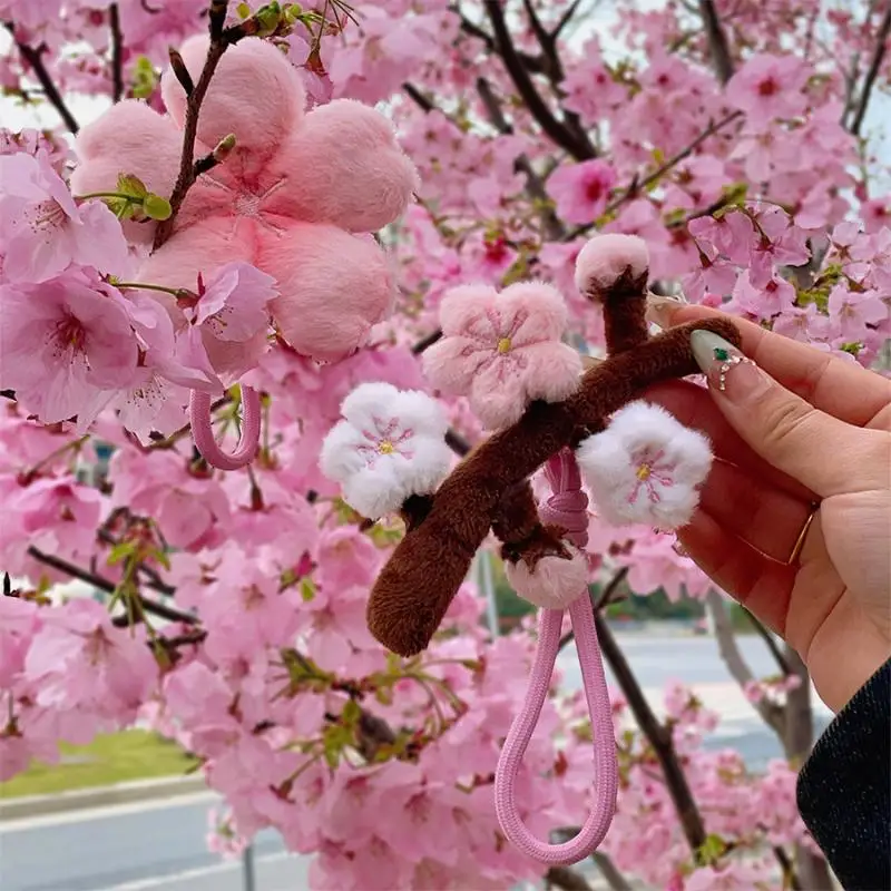 * New! Cute Cartoon Plush Cherry Blossom Deer Keychain Creative Flower Filling Doll Pendant Backpack Decoration Accessories Gift