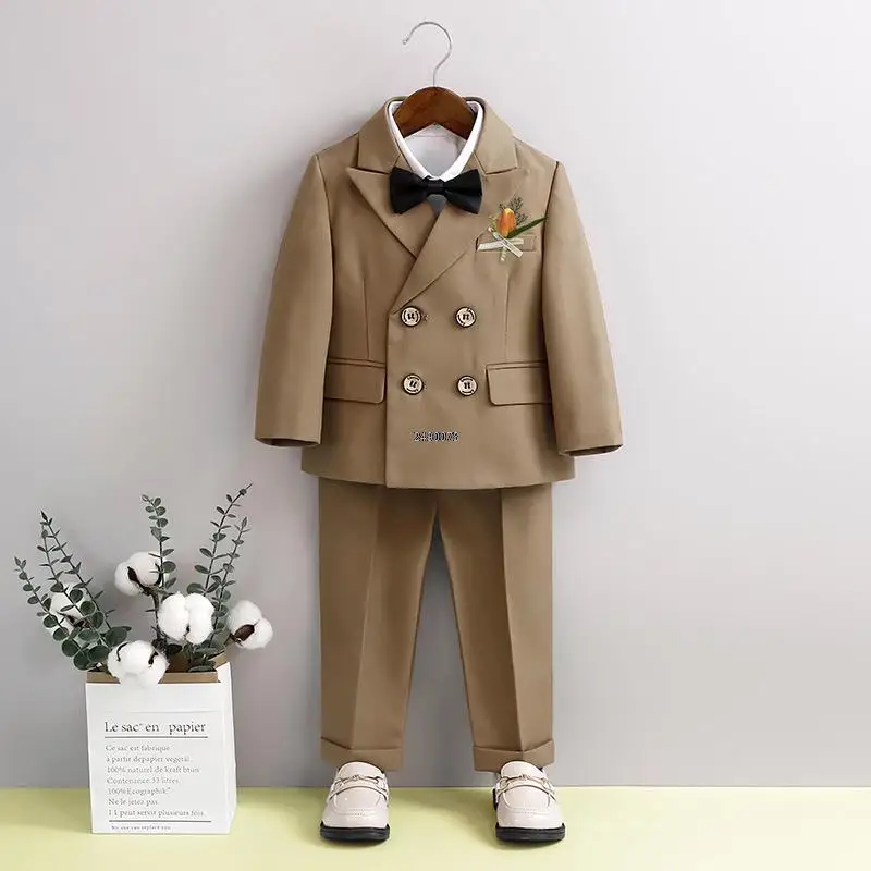 

Kids 1 Year Khaki Birthday Dress Baby Boys Beautiful Photograph Suit Children Wedding Performance Piano Party Blazer Tuxedo Wear